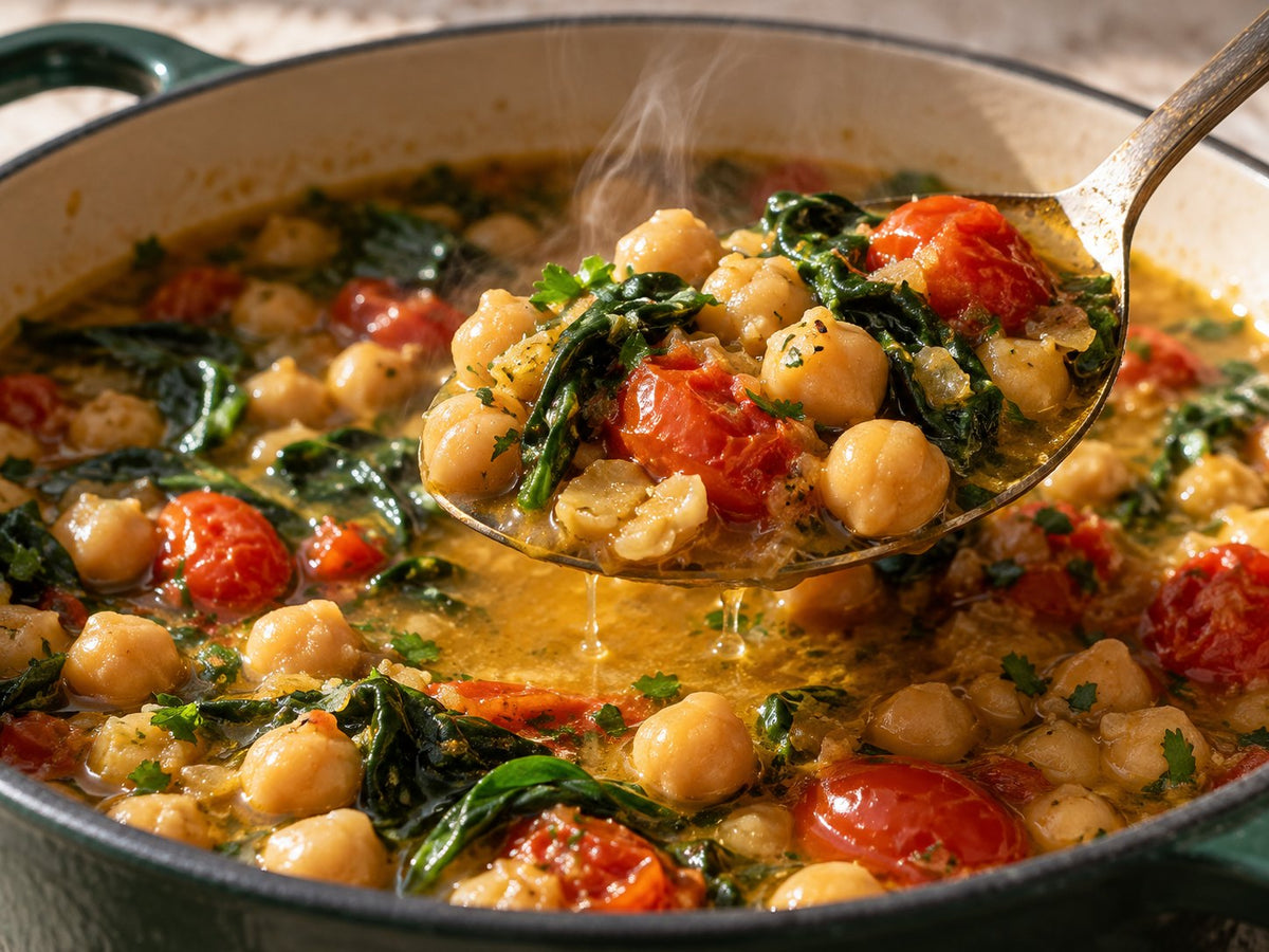 Chickpeas in golden lemon broth — detail