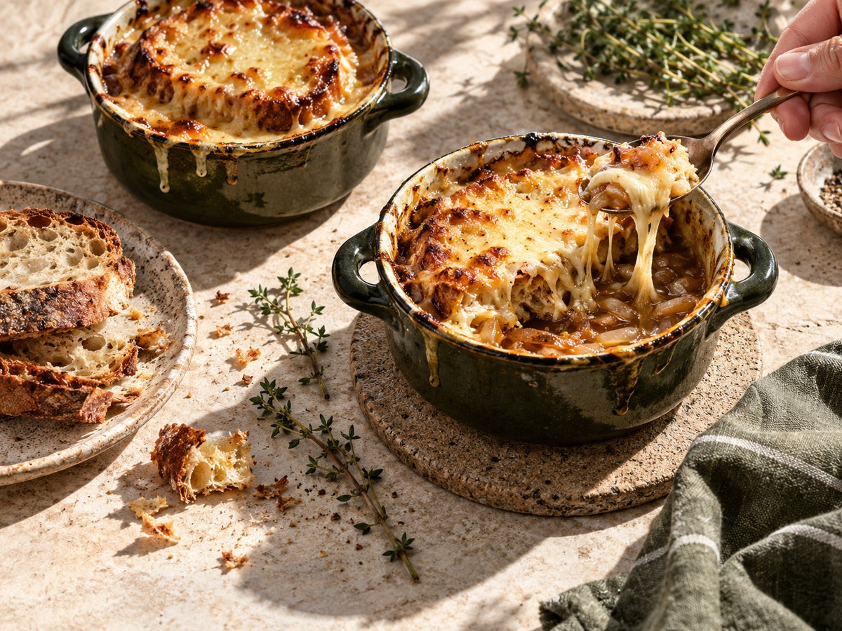 Sunlit French Onion Soup Cheese Pull — The Good Gut