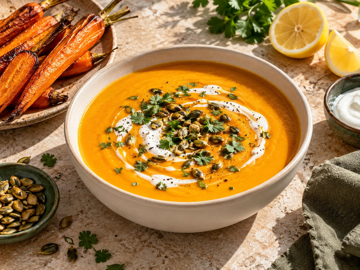 Golden Carrot Soup with Yogurt Swirl