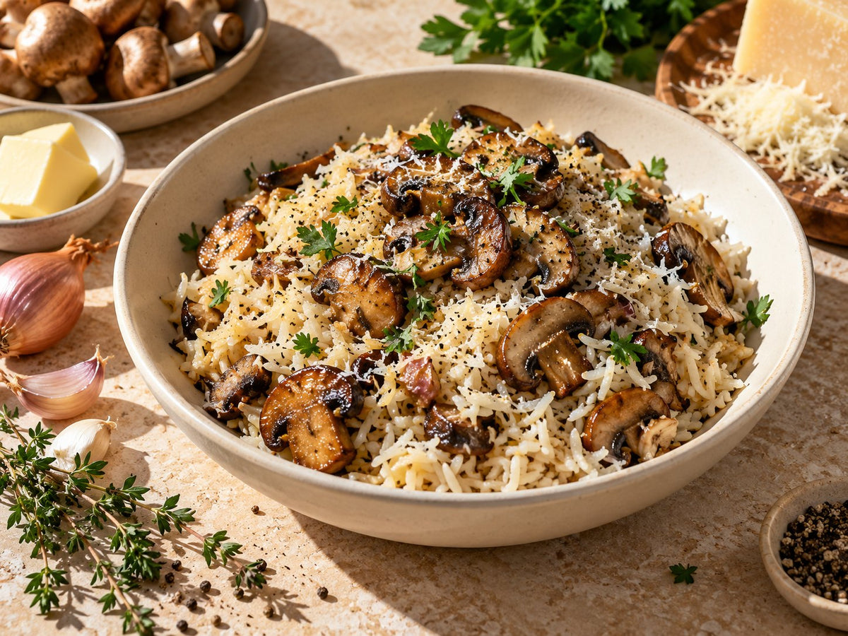 Golden Mushroom Parmesan Rice