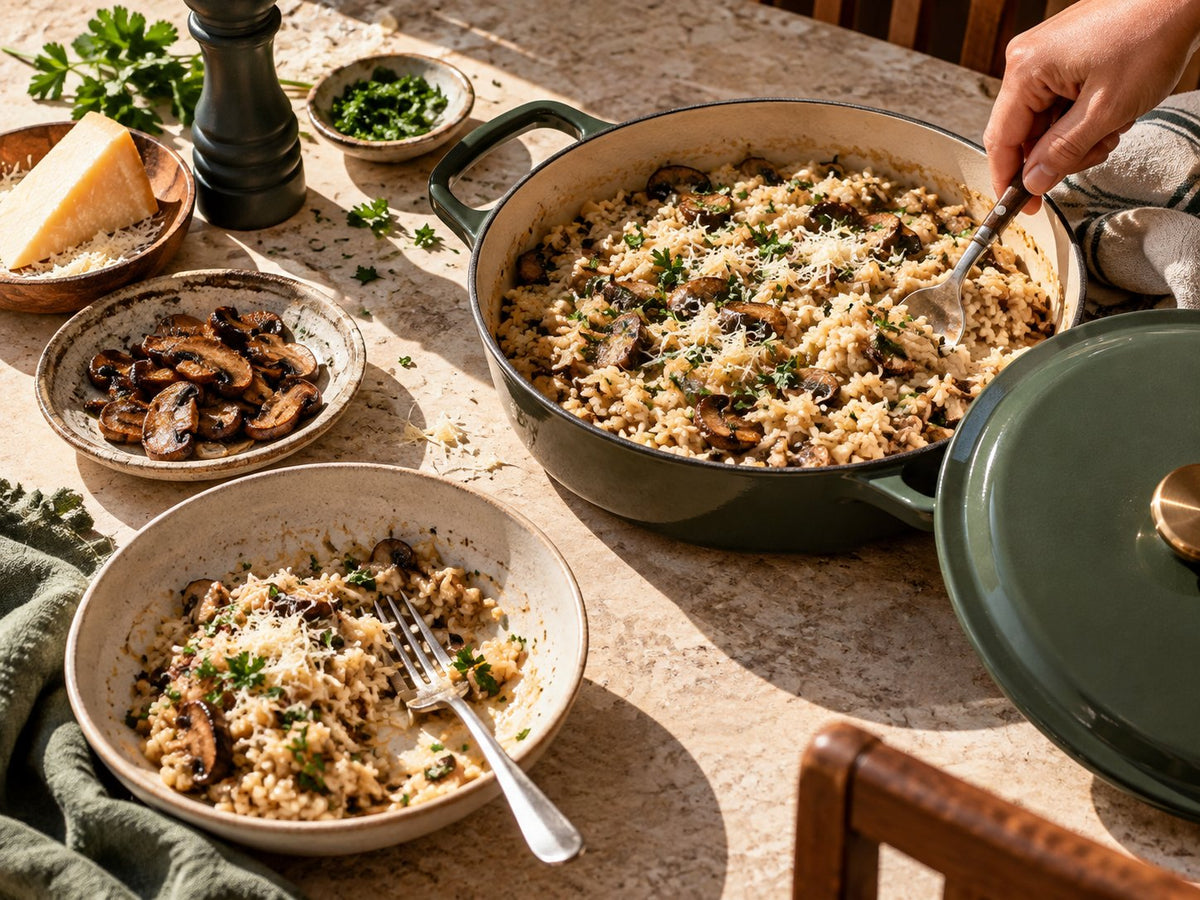 Sunlit mushroom parmesan rice — The Good Gut