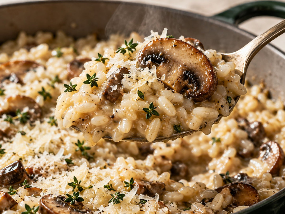 Silky Parmesan mushroom risotto — detail